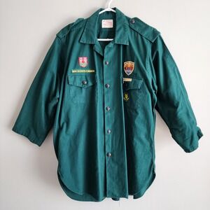 1960s Boy Scouts of Canada Uniform Shirt Mens Green Edmonton Wolf Cub Patches
